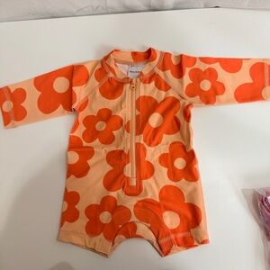Hanna Andersson Baby Long Sleeve Rashguard Swimming Suit Orange Floral 0-3 Month